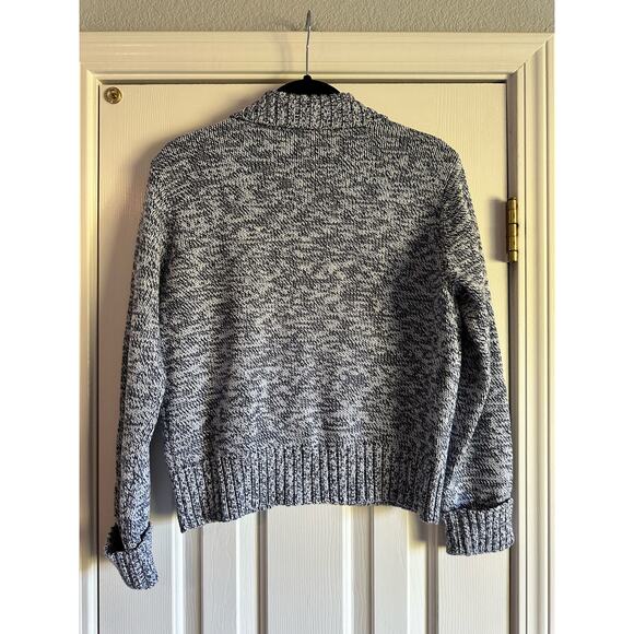 Talbots Vintage Marled Cotton Navy White Collared Cardigan Rag Sweater Size M - Picture 7 of 7